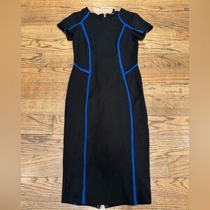 Felicity & Coco Small Black Bodycon Midi Dress Blue Piping